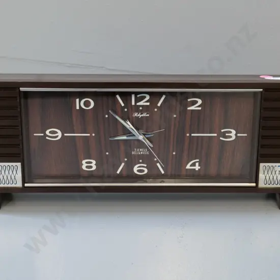 retro Rhythm plastic cased musical clock - music box working H130 W380 D60