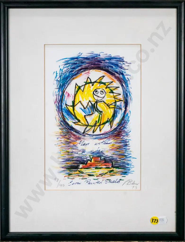 P Blair '93 - framed ltd edition print 98/140 "Crow Panted Shield" H-245 W-160 Image 1++