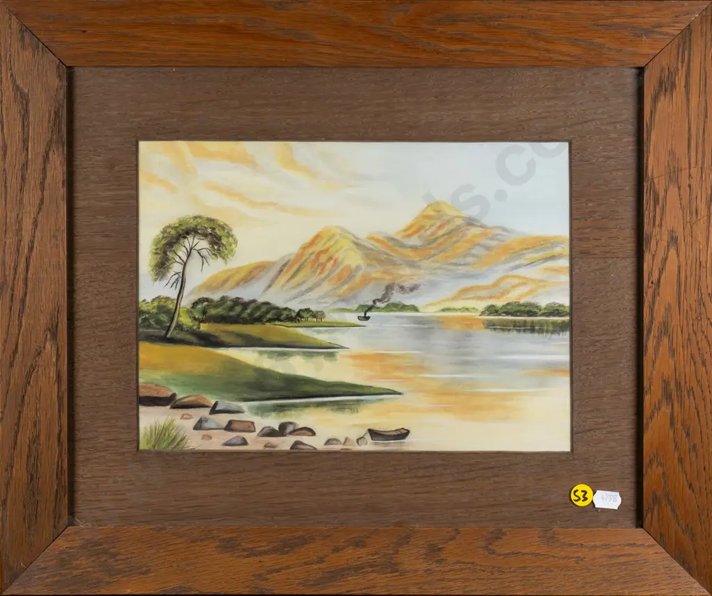 framed watercolour - lake and mountain scene H-200 W-270 Image 1++