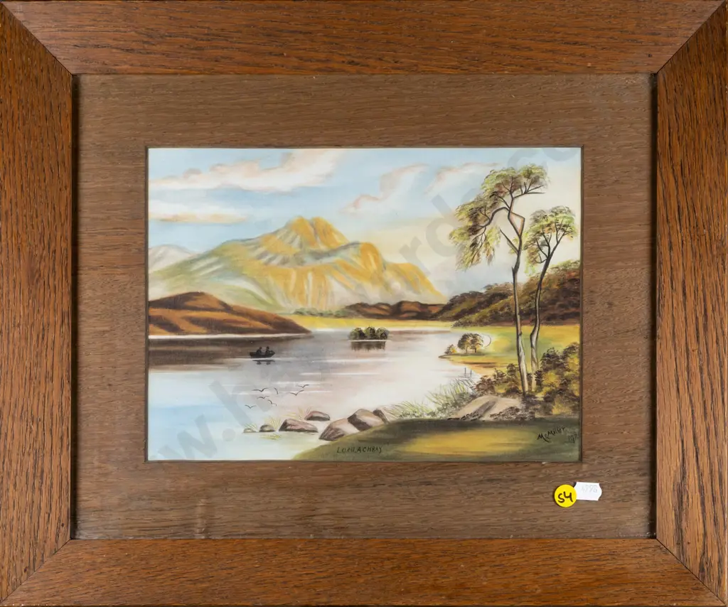 framed watercolour - lake and mountain scene H-200 W-270 Image 1++