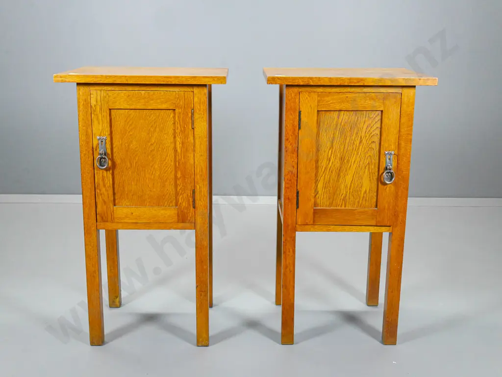 pair of deco oak pot cupboards, has had brass handles replaced H810 W460 D350 Image 1++