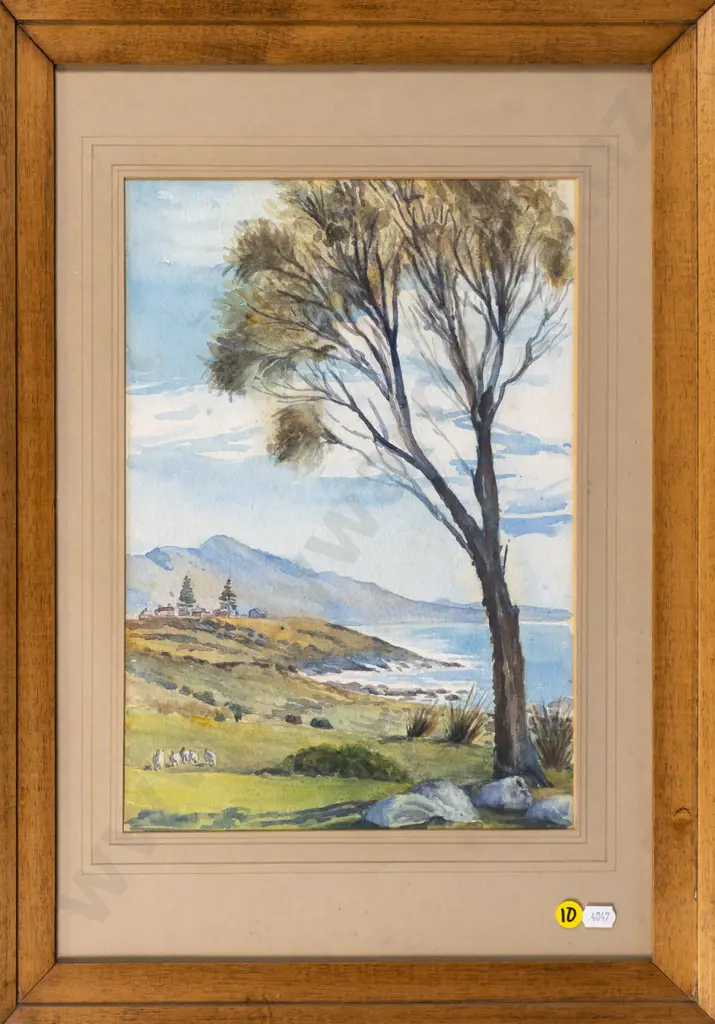 unsigned framed watercolour - coastal landscape H-330 W-230 Image 1++