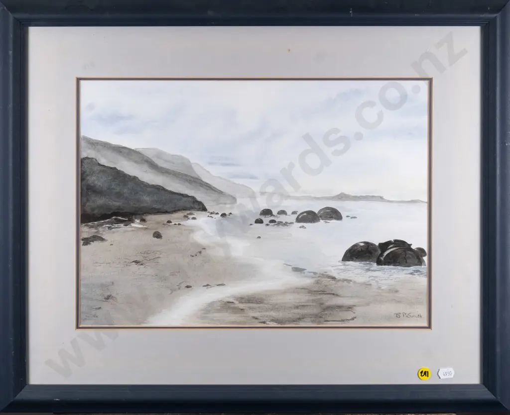 BP Smith - framed watercolour "Moeraki Boulders" H-270 W-390 Image 1++