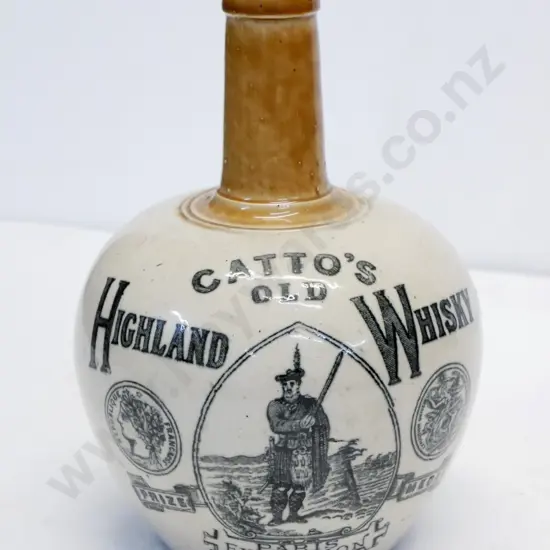 ceramic whiskey jug, Catto's Old Highland Whiskey, Paris Exhibition 1878, condition very good,