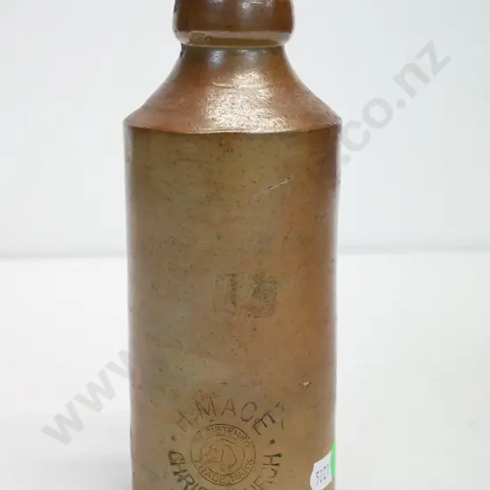 Dumpy ginger beer bottle, H Mace, Christchurch, maker Bourne Lastwood 7, condition very good,, H -170