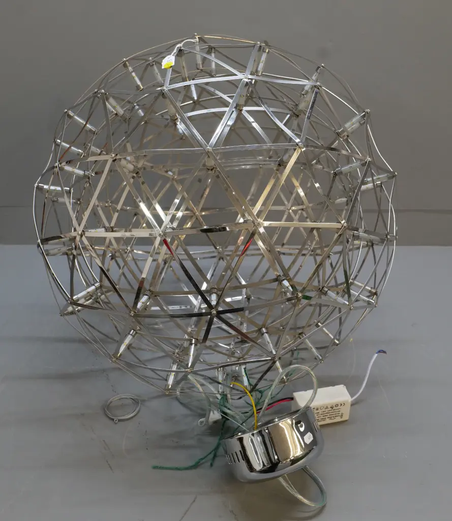 large skeletal chrome spherical hanging LED light fitting with transformer - untested. Diameter 600 Image 1++
