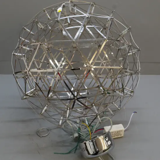 large skeletal chrome spherical hanging LED light fitting with transformer - untested. Diameter 600
