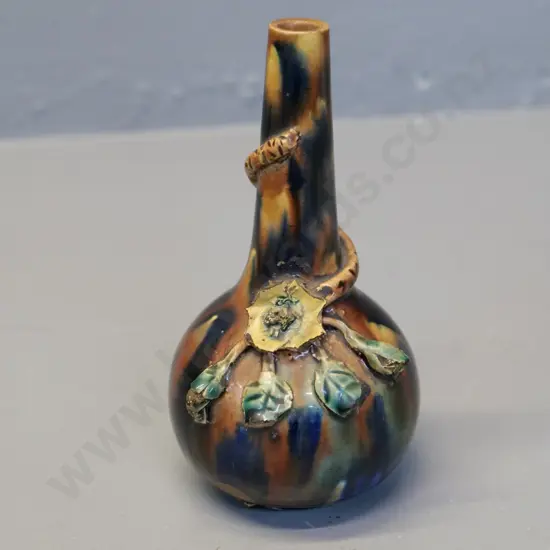 Milton potteries majolica bottle vase - no stamp, some damage H-140 D-75