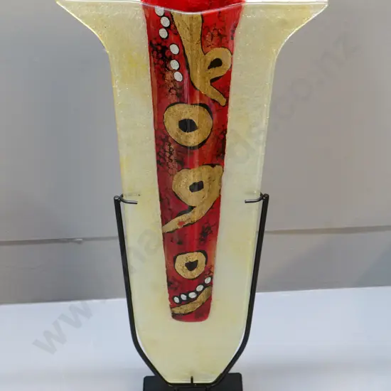 hand-painted art glass wing vase in metal stand H500 W-240