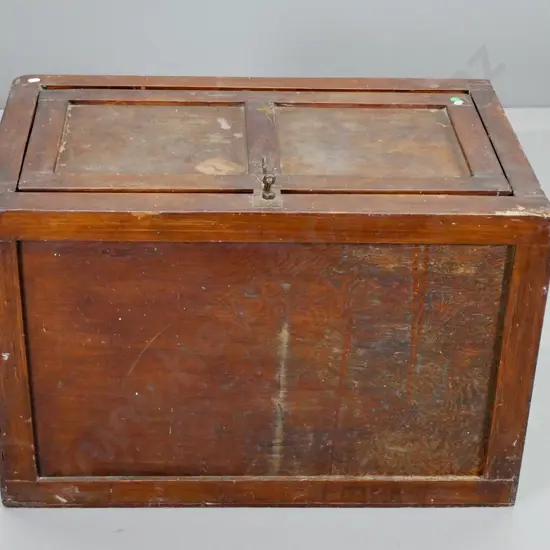 vintage mahogany chest converted to travel trunk w/brass campaign handles - borer, missing timber piece H740 W460 D490