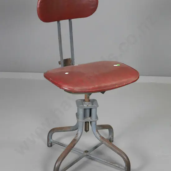 vintage stenographer's chair with metal frame, vinyl seat and back - adjustment movements tight H-810