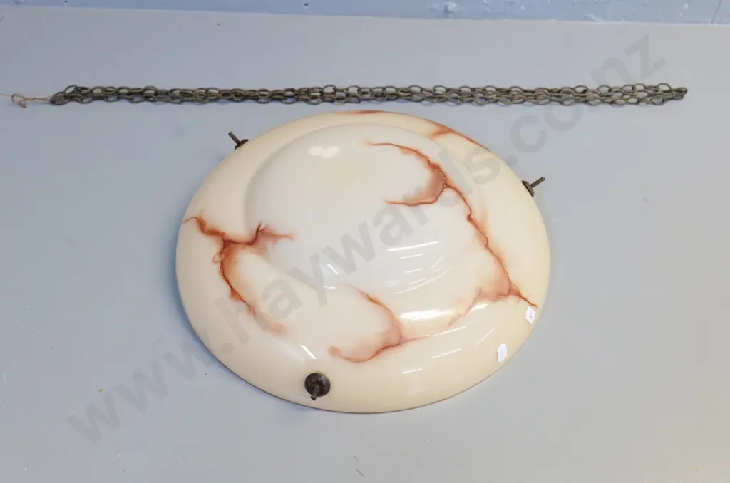 frosted cream and brown veined glass ceiling light shade with chains D-360 Image 1++