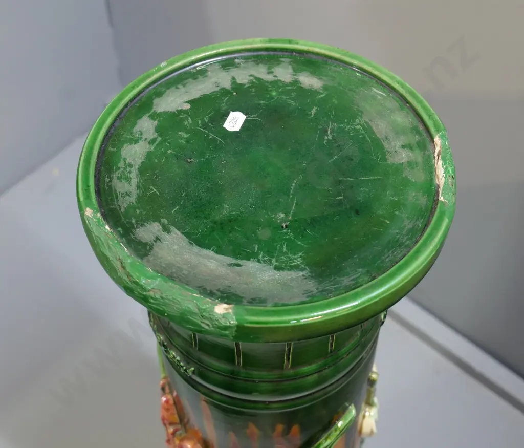 Japanese? majolica jardiniere and stand - painted over chips on rim of stand - H-1050 Image 1++