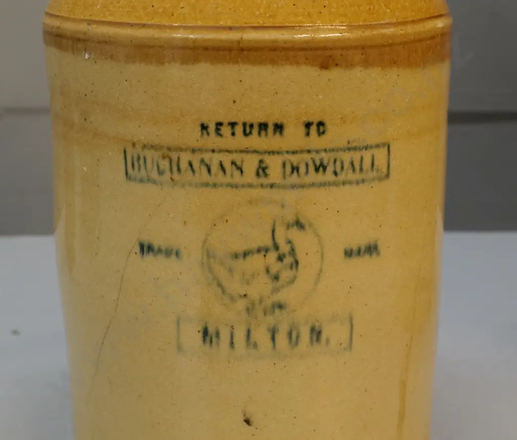 Stone crock, one gallon, Buchanan and Dowdall, Milton, Milton Potteries, condition good, couple Image 1++