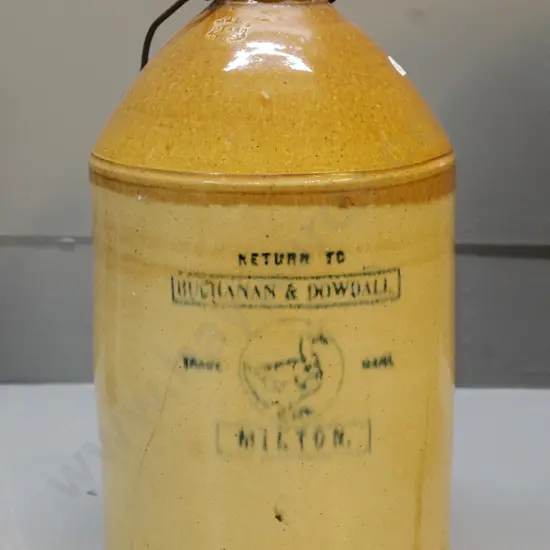 Stone crock, one gallon, Buchanan and Dowdall, Milton, Milton Potteries, condition good, couple