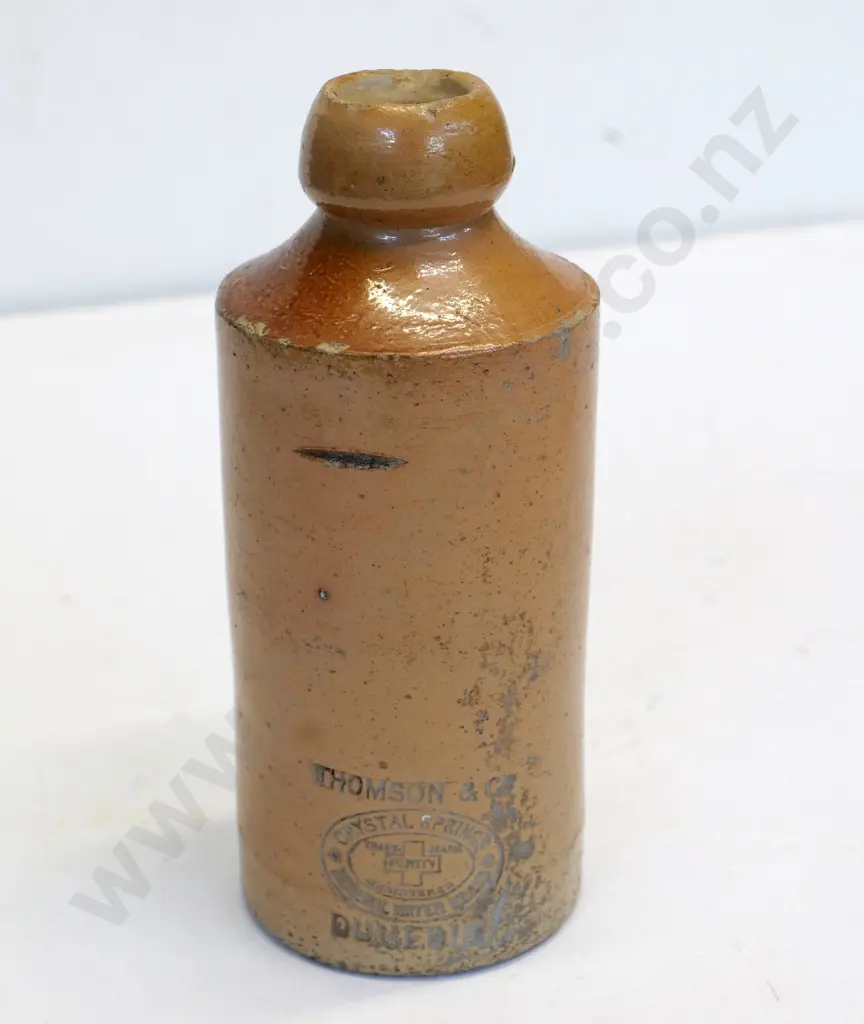 Dumpy ginger beer bottle, Thomsons and Co, Dunedin, maker Fulham Potteries, London, Image 1++