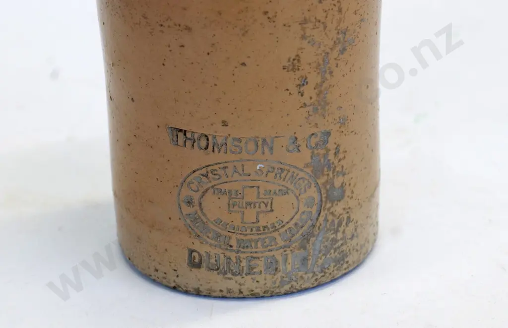 Dumpy ginger beer bottle, Thomsons and Co, Dunedin, maker Fulham Potteries, London, Image 1++
