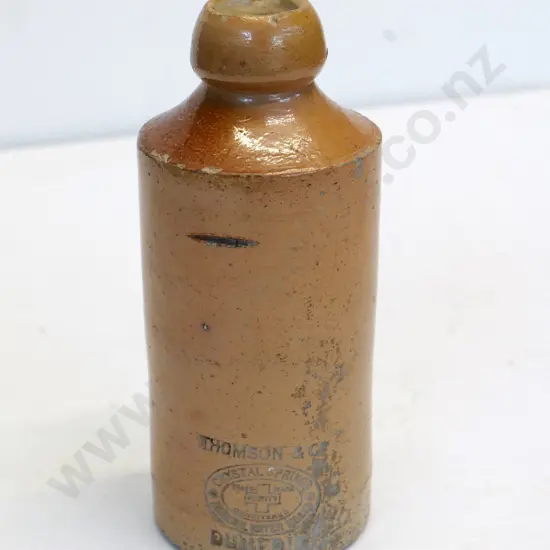 Dumpy ginger beer bottle, Thomsons and Co, Dunedin, maker Fulham Potteries, London,