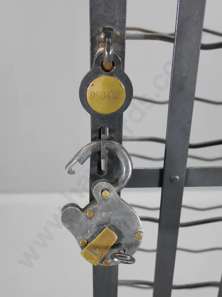 vintage French style lockable iron wine rack w/padlock and key - some surface corrosion H1660 W550 D360 Image 1++
