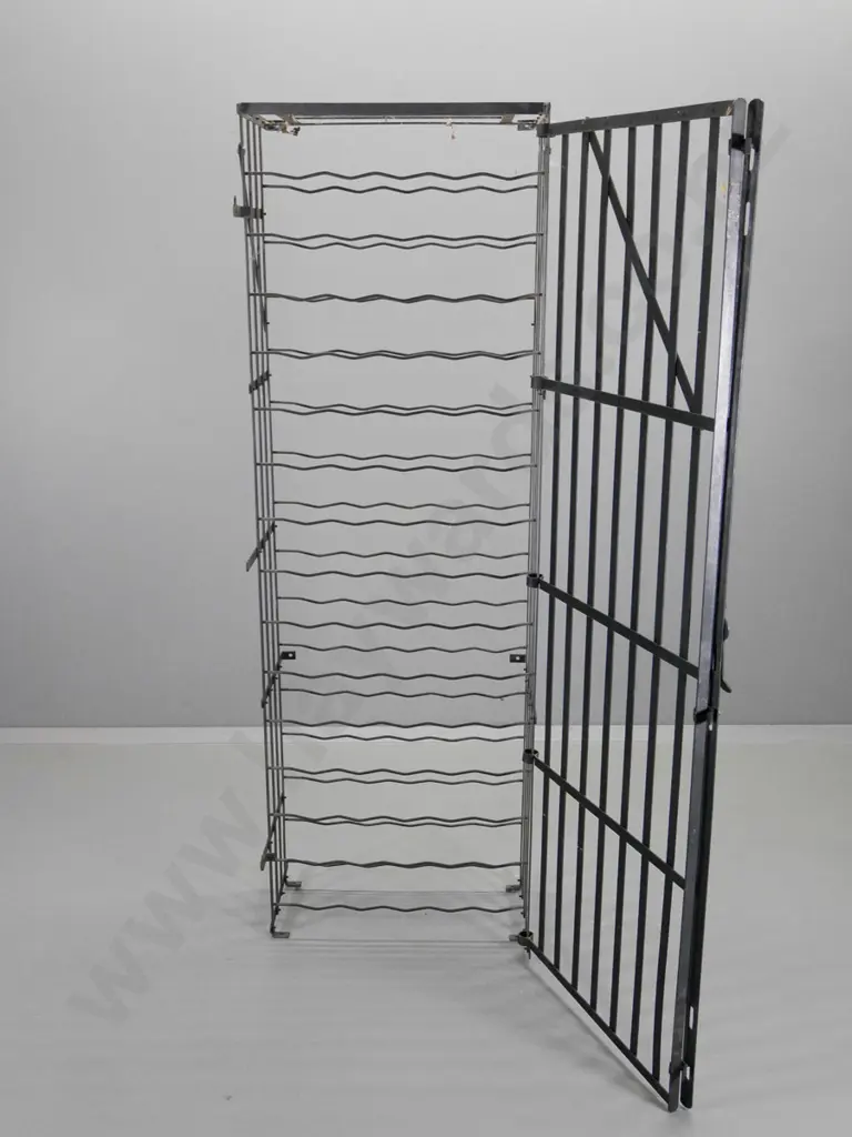 vintage French style lockable iron wine rack w/padlock and key - some surface corrosion H1660 W550 D360 Image 1++