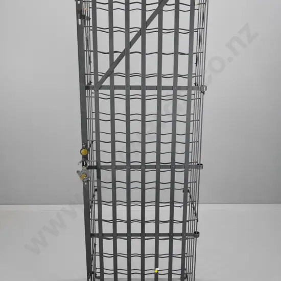 vintage French style lockable iron wine rack w/padlock and key - some surface corrosion H1660 W550 D360