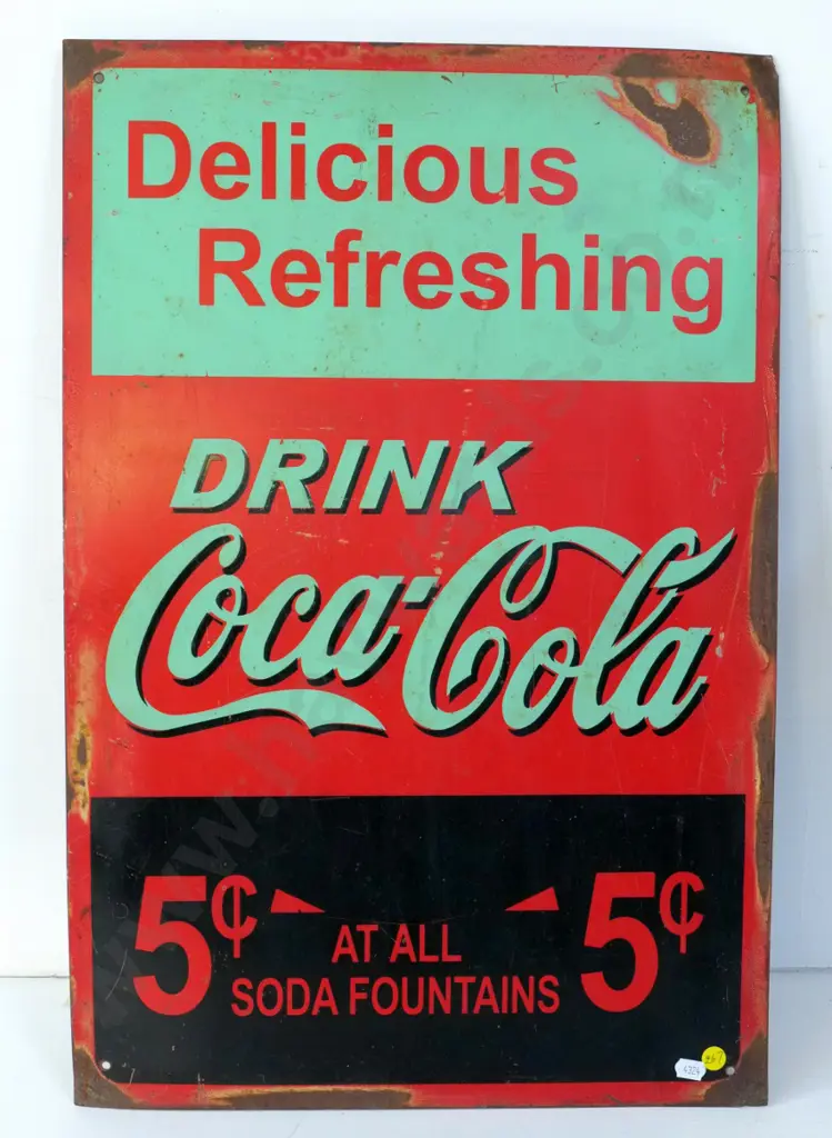 painted metal Coca-Cola advertising sign - paint wear and corrosion H-570 W-400 Image 1++