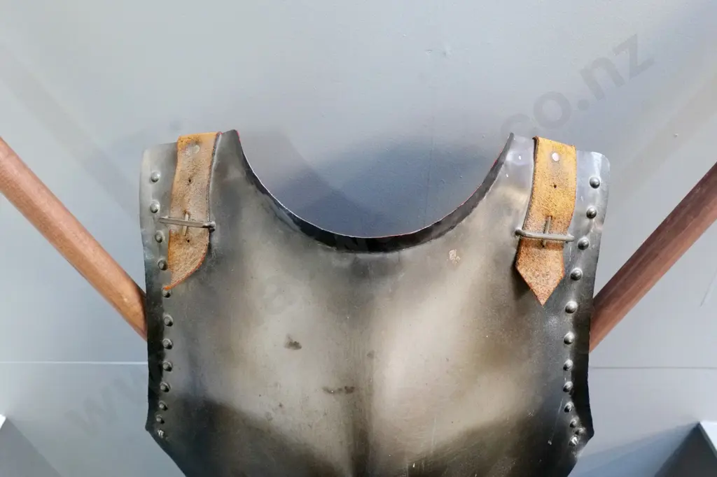 armour themed wall sconce light fitting w/ large ornamental pikes, some scratches to wood - each is approx L-240. Image 1++