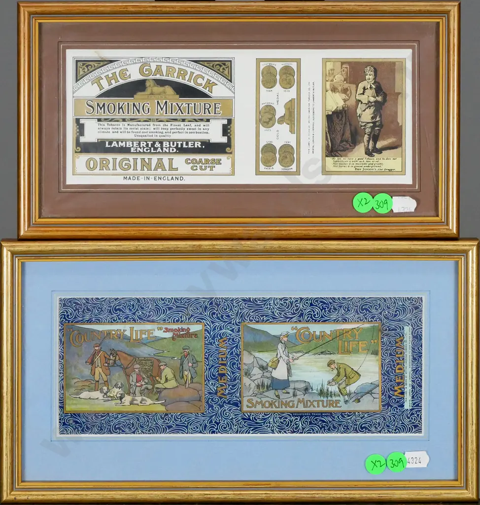 2x framed Smoking Mixture tobacco labels Each H-90 W-230 Image 1++