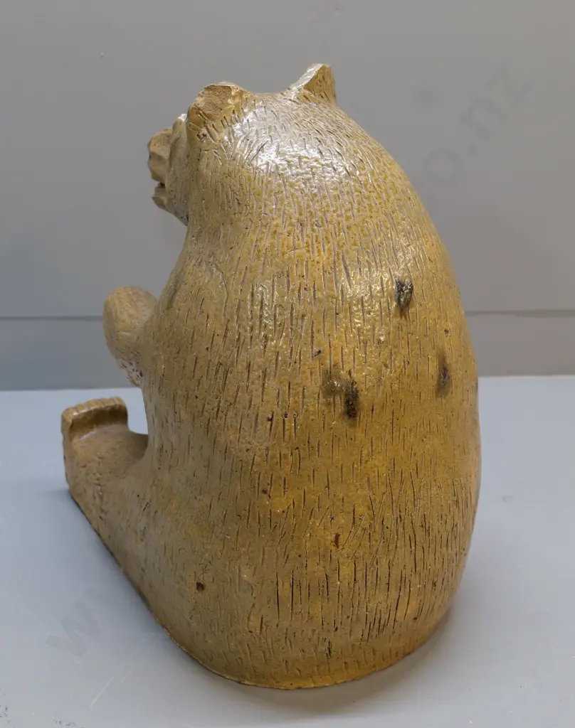 vintage salt-glazed stoneware large bear figure - unknown origin, small chips, has had repairs to feet H-500 W-300 D-440 Image 1++