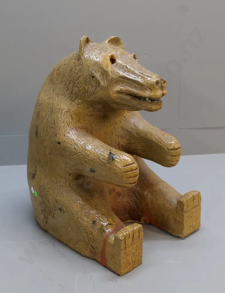 vintage salt-glazed stoneware large bear figure - unknown origin, small chips, has had repairs to feet H-500 W-300 D-440 Image 1++