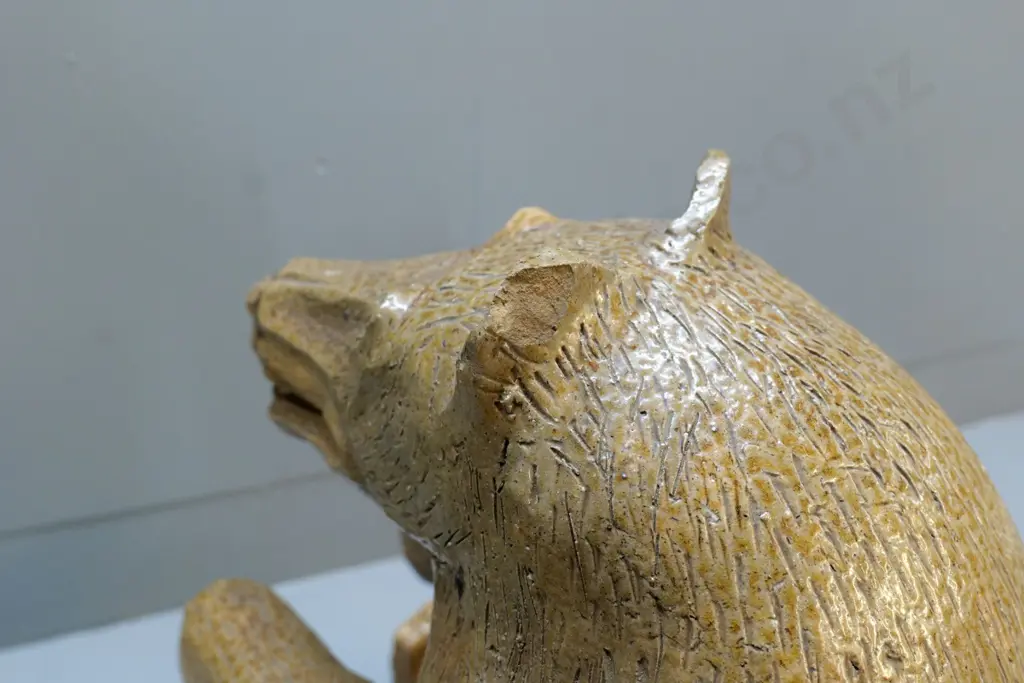 vintage salt-glazed stoneware large bear figure - unknown origin, small chips, has had repairs to feet H-500 W-300 D-440 Image 1++