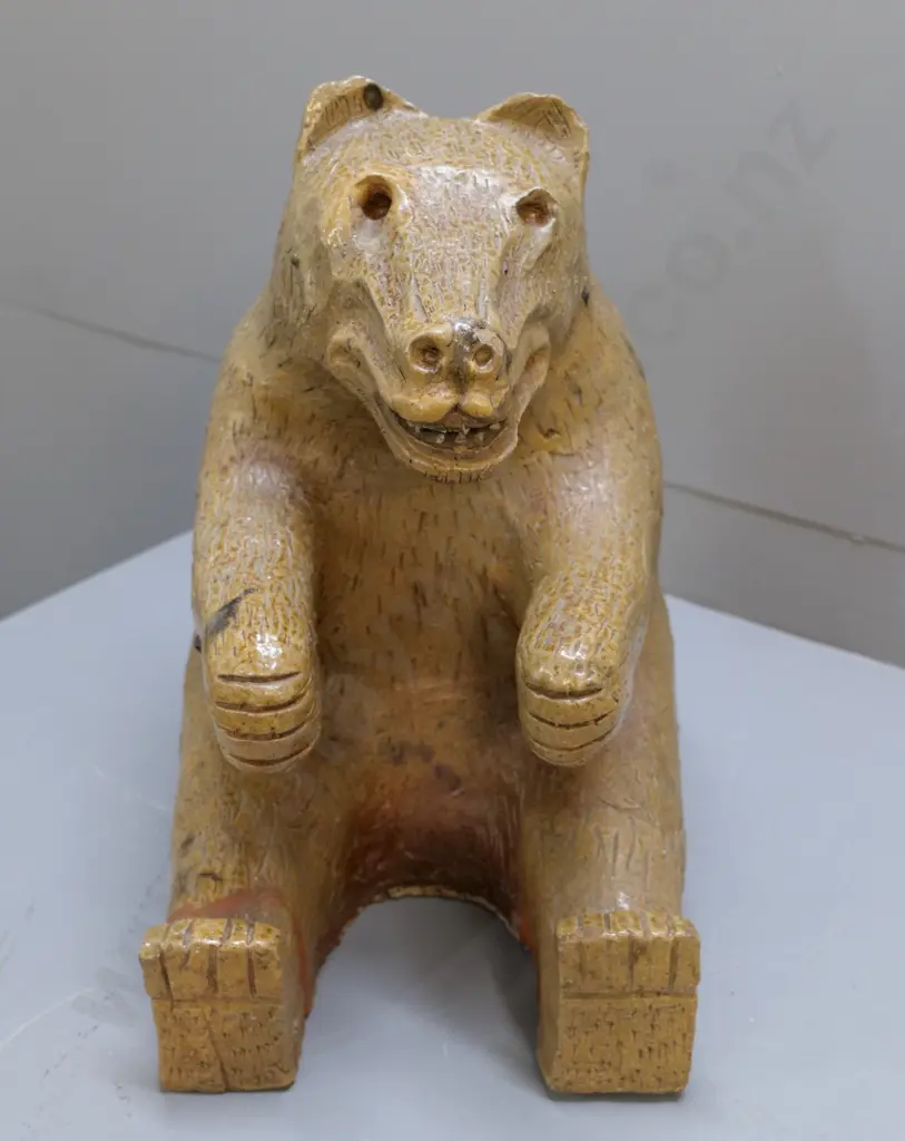 vintage salt-glazed stoneware large bear figure - unknown origin, small chips, has had repairs to feet H-500 W-300 D-440 Image 1++