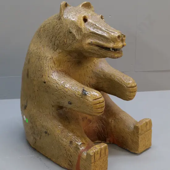vintage salt-glazed stoneware large bear figure - unknown origin, small chips, has had repairs to feet H-500 W-300 D-440