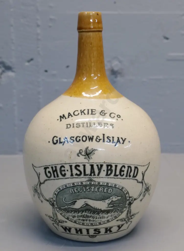 ceramic whiskey jug, The Islay Blend Whiskey, MacKie and Co Distillers Glasgow, Islay, Image 1++
