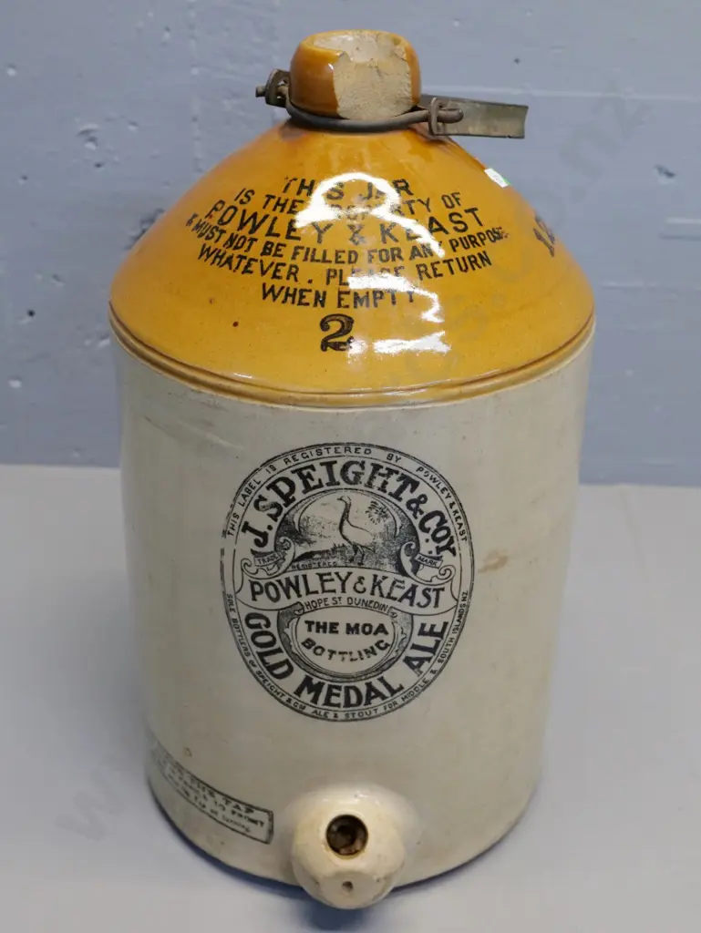 stone crock, two gallon, Powley and Keast, J Speights and Coy, Dunedin, condition average, Image 1++