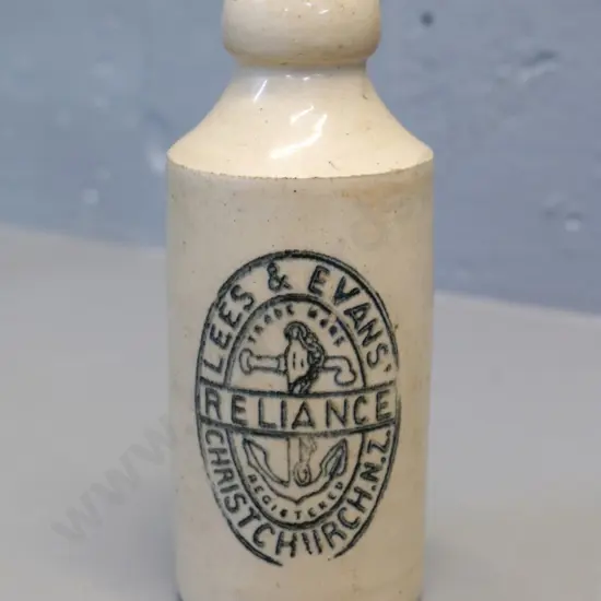 Dumpy ginger beer bottle, cork stopper, Lees and Evans, Christchurch, condition good, small