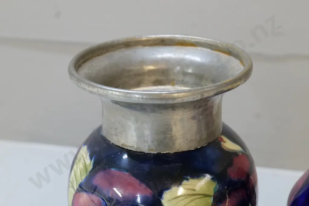 Moorcroft vase with hammered pewter top (pewter non original?) H-180 and Tunstall autumn leaves vase Image 1++