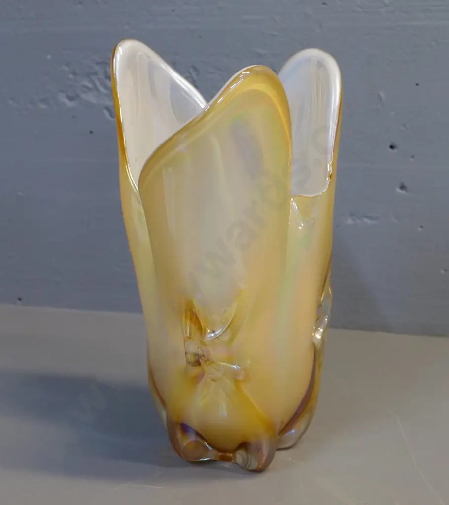 art glass vase - yellow lustre glass with white lining H-300 Image 1++