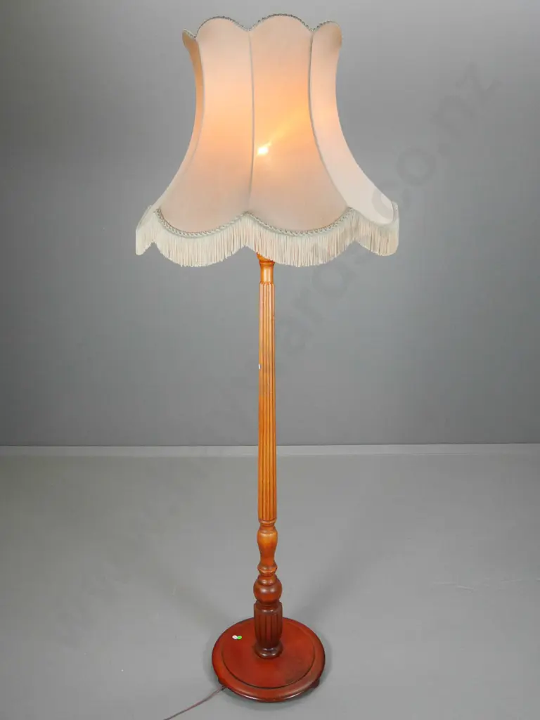 mahogany reeded floor lamp w/ Empire style shade - some fading to polish H-1670 Shade D-580 Image 1++