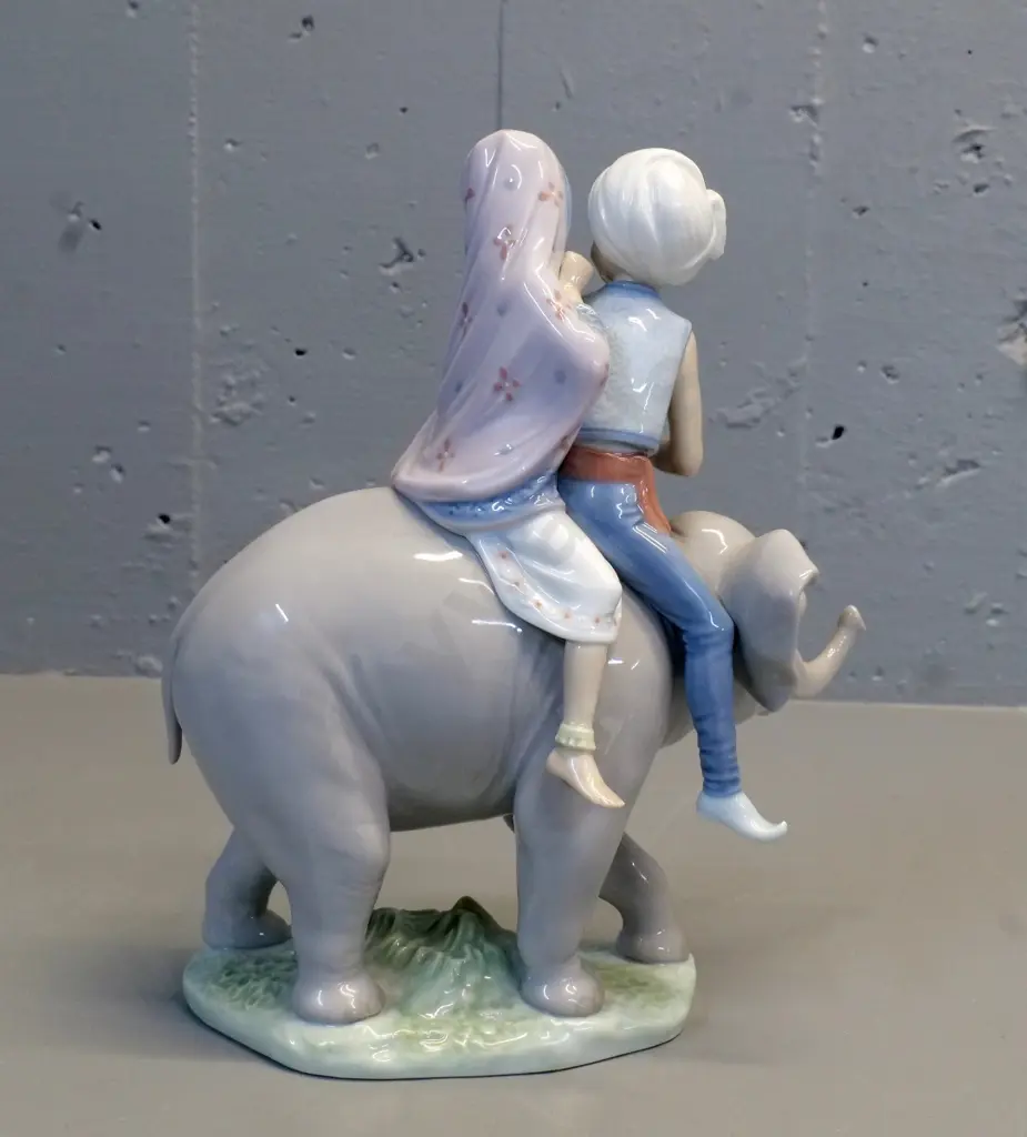 Ladro figurine couple riding elephant, boy has repair to left arm H-240 Image 1++