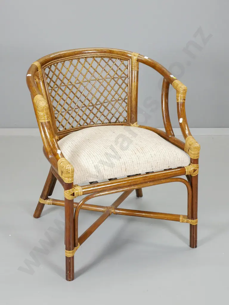cane tub chair with lattice weave back, upholstered seat H-710 W-580 D-480 Image 1++