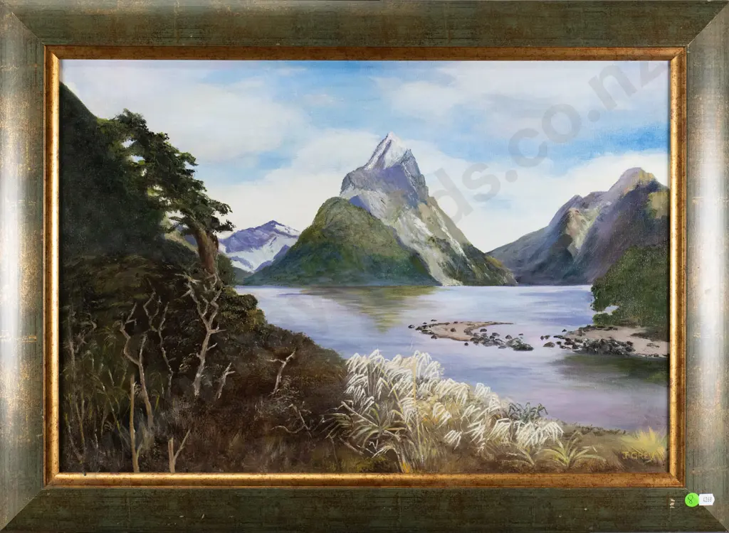 J Grey - framed oil - Mitre Peak H-400 W-590 Image 1++