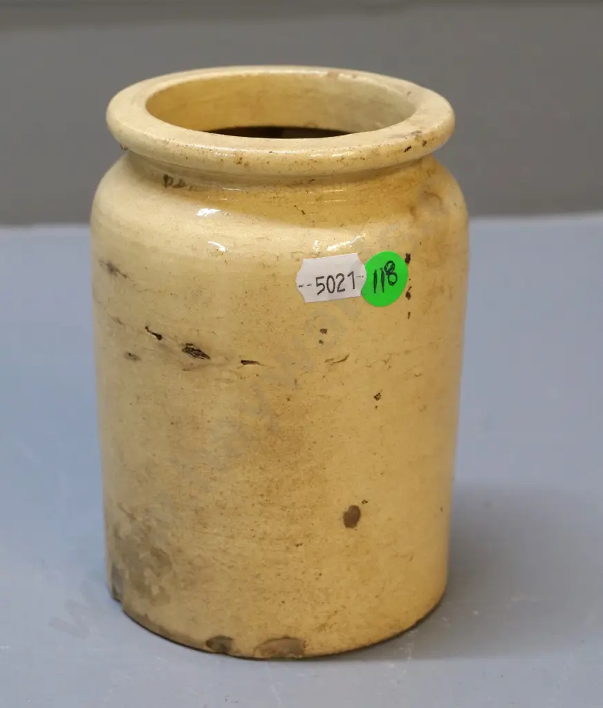 ceramic jam jar, stamped Milton Pottery, condition average, chips to base, H - 140 Image 1++