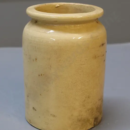 ceramic jam jar, stamped Milton Pottery, condition average, chips to base, H - 140