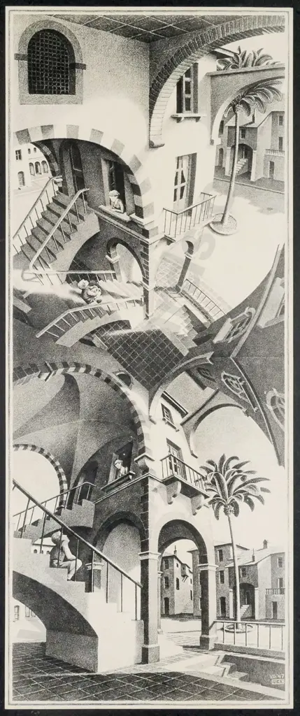 MC Escher print on board "High and Low" (some age damage) H-740 W-300 Image 1++