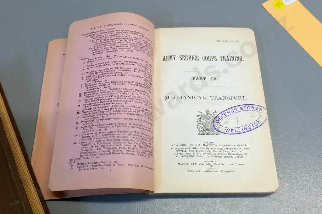 book: 1911 Army Service Corps Training part IV - Mechanical Transport - ex Defense Stores Wellington Image 1++