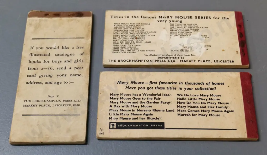 3 small Enid Blyton Mary Mouse books - pub. Rockhampton Press, circa 1950s. Some damage, corrosion to staples Image 1++