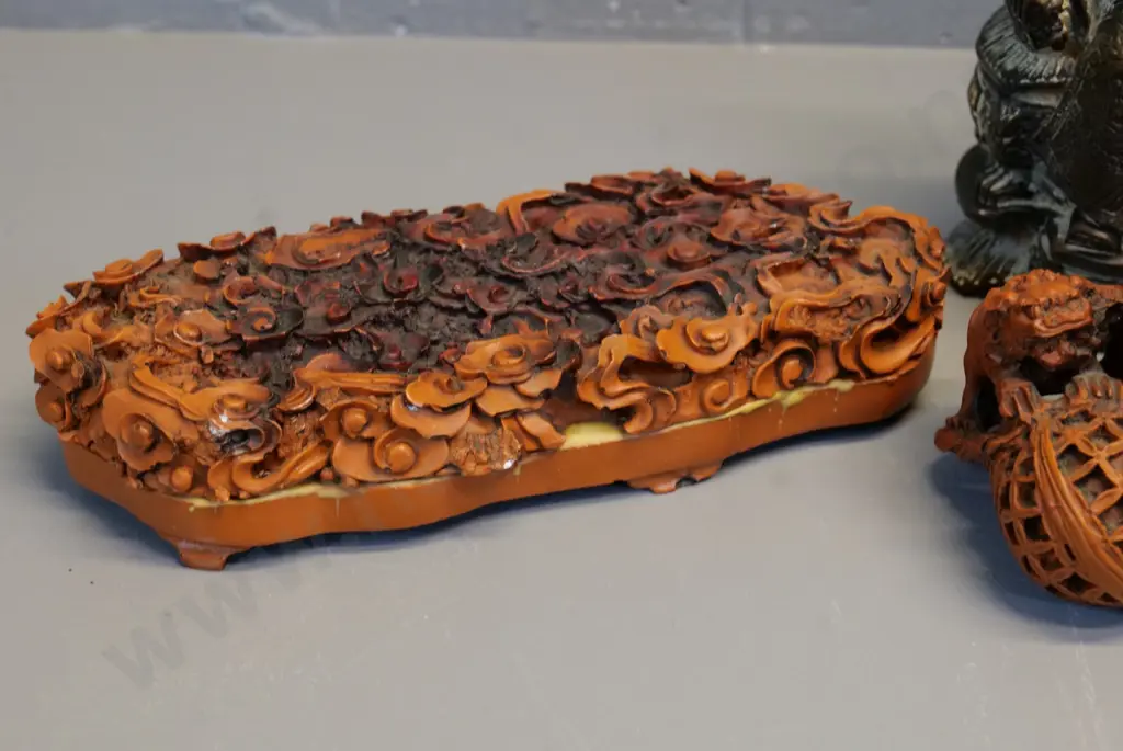 3 Chinese composite traditional style figures - base for tiger has had repair. Largest is H-270 Image 1++