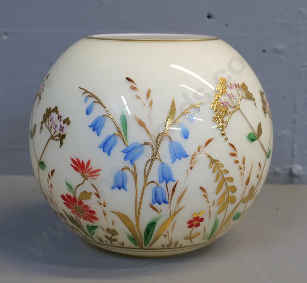 milk glass ball vase with hand-painted and gilded floral decoration H-200 D-240 Image 1++