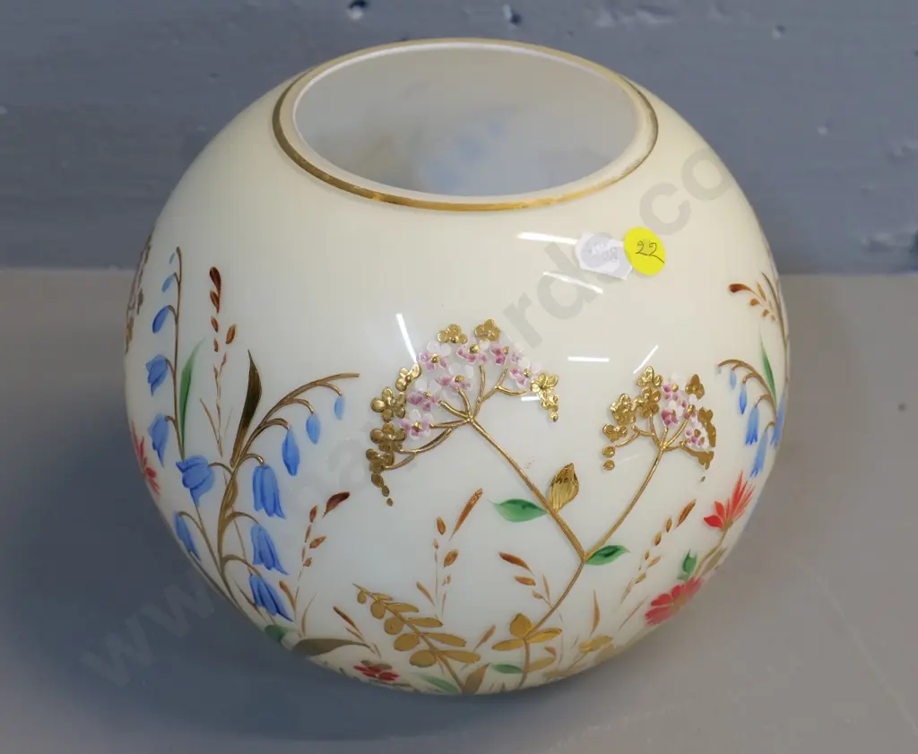 milk glass ball vase with hand-painted and gilded floral decoration H-200 D-240 Image 1++